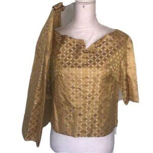 Skirt Top Set Womens Vintage Custom Made Gold Polka Dot Lined Slit Collar
